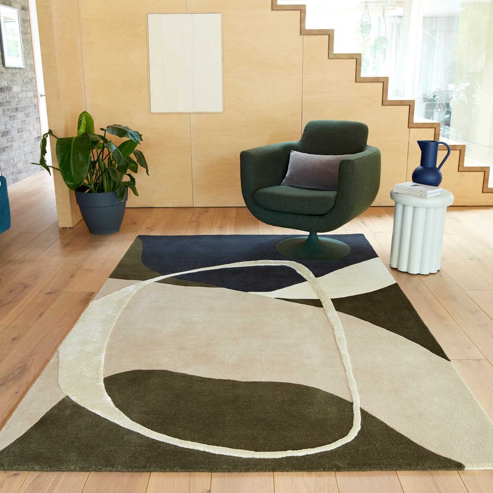 Matrix Signature MAX103 Wool Abstract Rugs in Moss Green